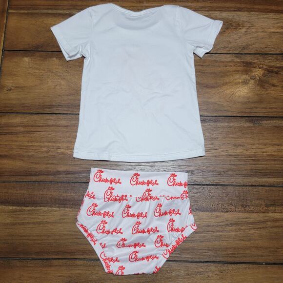 2 Pc Chick-fil-A Infant White & Red Logo Tee & Bottoms Set - Size 12-18M (XS) - Picture 2 of 6